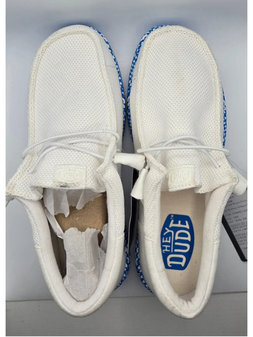 Men's Hey Dude Sneakers White and Blue Size 9